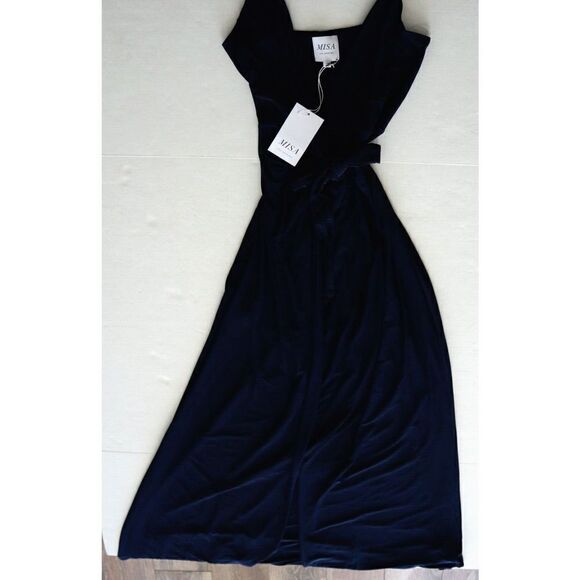 MISA Los Angeles Women's Sz S Navy Blue Veronika Wrap Front Maxi Dress - Picture 4 of 7